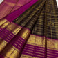 Blackberry Plum Handwoven Pure Silk Kanjivaram Zari Kattam Saree with Magenta Elephant Border – additional detail view 2