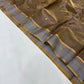 Antique Gold and Slate Blue Striped Pattu Silk Chanderi Saree, folded view showing body, border and pallu