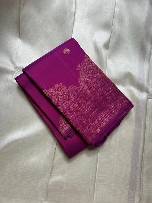 Svaroopam Vibrant Purple
Magenta-Purple Kanchipuram Silk Saree
Fine Zari Buttas & Ornate Heritage Border
