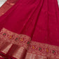 Vibha Tomato deep pink Red  - A Deep Plum Pure Kanchipuram Silk Saree Blending the Grandeur of South Indian Weaving with Paithani-Inspired Floral Zari Borders and a Lustrous Rose Gold zari Pallu