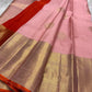 Lalima 🌸 – Bud Pink Pure Silk Saree
Featuring Large Ornate Floral Motifs Woven in 3g Pure Zari ✨
Adai Madam Floral & Vine Borders with Majestic Baavanji & peacock motif Layers 🌿 🦚
Finished with a Crimson-Orange Selvedge for Stunning Contrast 🔥