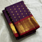 Sindhu – Royal Purple Kanchipuram Pure Silk Saree with Gold Zari Floral Buttas, Crimson Rettapet Border & Ornate Pallu