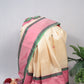Ivory & Lotus Pink No-Zari Kanchipuram Silk Saree