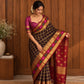Paaku Brown Pure Silk Kanchipuram Zari Kattam Saree with Arakku Yaanai Gold Zari Border