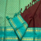 Fresh teal border with traditional gold zari motifs on pure Kanchipuram silk saree