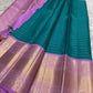 Peacock Teal pure silk Kancheepuram saree, Korvai weave with Royal Purple Zari border — border detail