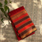 Pillar-Box Red pure silk Kanchipuram saree, Varisaipet weave with Deep Brown border — border detail