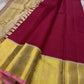Senthamarai – Deep Cherry Red Zari Kattam Pure Kanchipuram Silk Saree with Biscuit Beige Border, Pink Peacock Motifs & Zari Striped Blouse (Silk Mark Certified)