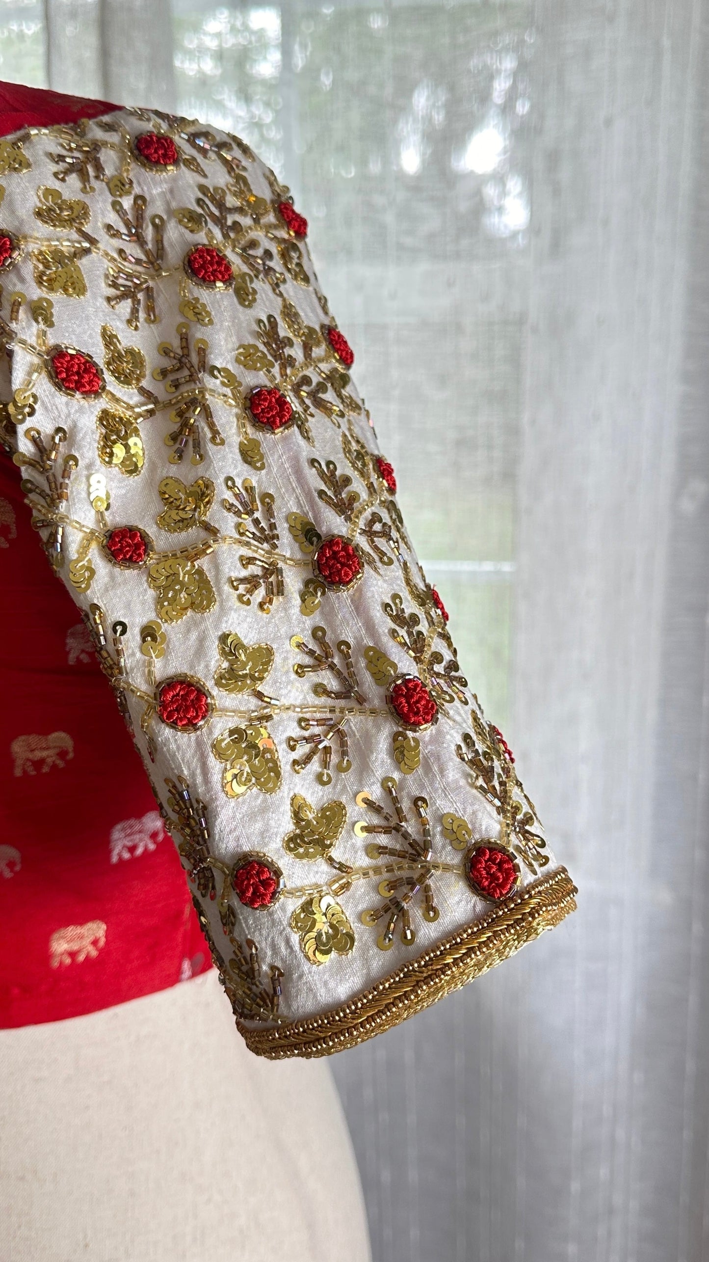 Ruby - Red Banarasi embroidered blouse