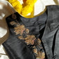 "zoya" collection - Pure raw silk ( 100gms) embroidered blouse in gold, silver and copper zardosi in black