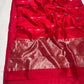 Ruby crimson Chanderi saree with fine woven lines and butis