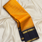 Golden Yellow Pure Silk Kanchipuram Rettapet saree with Deep Indigo zari border