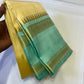 Sunlit Butter Yellow ✨ – Pure Kanchipuram Silk Saree in Butter Yellow & Sea Green with Gold Zari Temple Border & Grand Brocade Pallu – Silk Mark Certified, Fall & Pico Done, Blouse Stitching Available, ships in 2 weeks