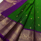 Green Amethyst Grove — Pure Silk Kanchipuram Saree
Emerald-Green Body with Gold Buttas & Royal-Purple Elephant Zari Border ✨
Silk Mark Certified • Free USA Shipping • ships in 2 weeks