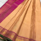 Pure silk kanchipuram Biscuit beige  color body with zari buttas , magenta mayil border with green selvedge