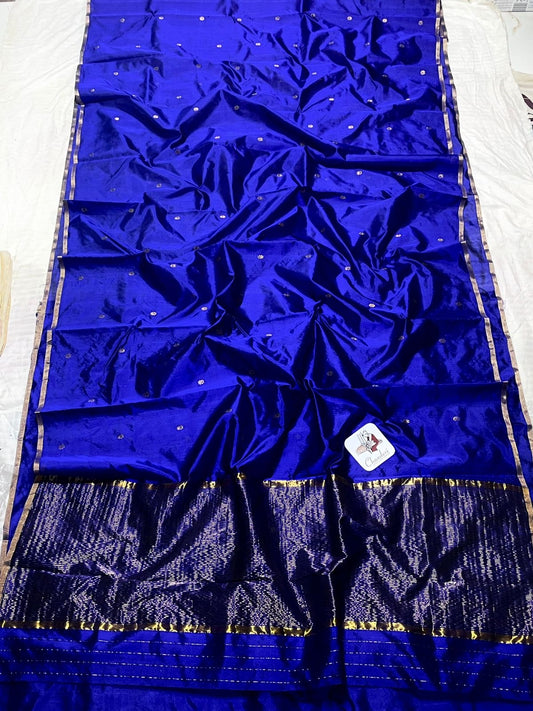 Pure tissue silk handloom chanderi ink blue  with zari butta all over