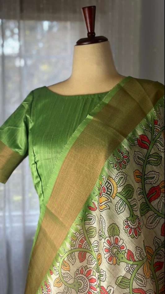 Semi Tussar fancy Kalamkari saree