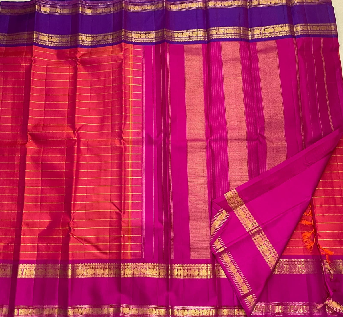 Vadamalli pink Kancheepuram silk saree with balanced Seer pallu