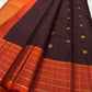Minmini – Deep brown Pure Kanchipuram Silk Saree with Gold Zari Buttas, Vibrant Orange Checked Border in Zari Kattam Weave & Ornate Gold Brocade Pallu with Traditional Motifs