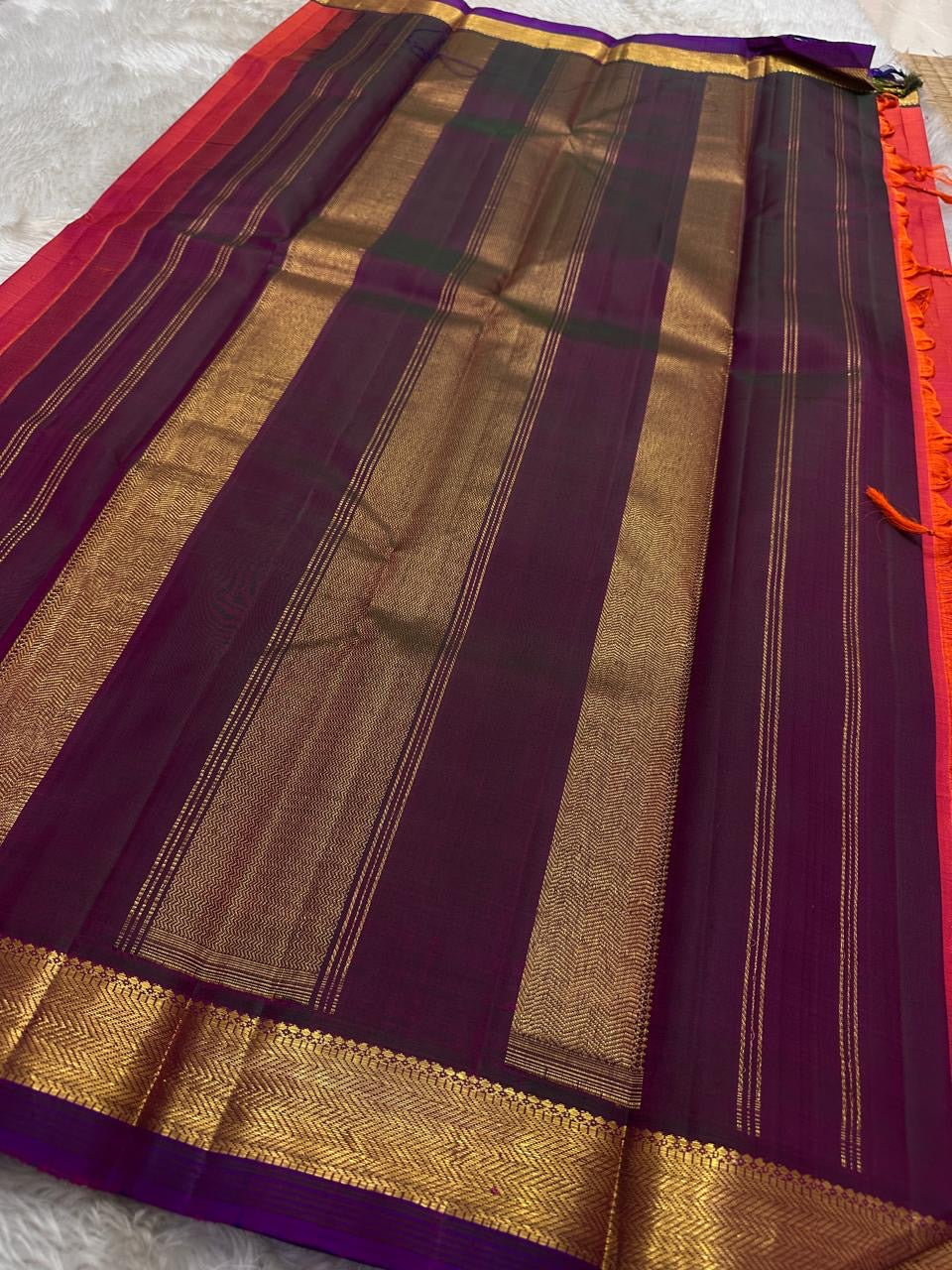 Varam – Vibrant Red Kanchipuram Silk Saree with Chevron Zari Border & Gold Paisley Buttas | Traditional South Indian Wedding Wear | Pure Heritage Handloom