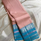 Most unique peach  mocha  and blue combination in pure silk Kanchipuram with Zari kattam and elephant motif border