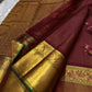 Burgundy Vairaoosi – Pure Kanchipuram Silk Saree
Classic burgundy body woven with Vairaoosi ✨
with delicate gold floral medallion buttas for temple elegance
antique-gold korvai borders with rosettes & chevron. Silk Mark Certified, delivery in 2 weeks