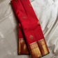 Nitya – Vibrant Red Pure Silk Kanchipuram Saree with Gold Vaira Oosi Stripes & Majestic Mayil Kamalam Border