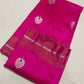 Close view of Rani Pink Pattu Silk Chanderi with silver zari paisley motifs, green meenakari and silver zari pallu