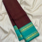 Close view of vairaoosi zari lines on deep brown Kanchipuram silk saree