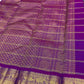 Peacock Blue pure silk Kanchipuram saree, Zari Kattam weave with Purple border — body weave close-up