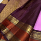 Lavender pure silk Kanchi Pattu saree, Rettapet weave with Deep Aubergine Korvai border — folded view