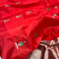 Pure Silk Chanderi – Vermillion Red with Emerald–Silver gold Buttas
Plain Red Border & Grand antique gold Tissue Pallu ✨
Silk Mark Certified • Free Shipping within USA • Ships in Two Weeks