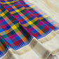 Kanchipuram Silk Saree • Kanchi Kattam Weave • Ivory Cream with Multicolor Checks