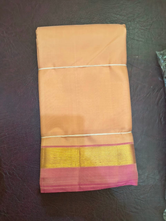 Kanchipuram Silk Saree • Lightweight Silk Weave • Peach with Pink