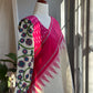 "Charu" collection - Ikat and kalamkari blouse in pink,green and white