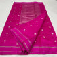 Raspberry Pink Chanderi saree styled with tonal blouse showing lotus motifs and metallic pallu