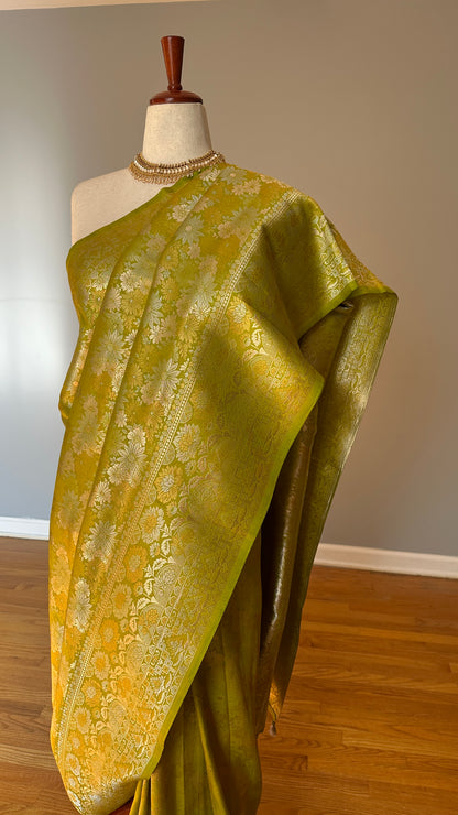 Soft silk rich weave katan banarasi sarees in spring green