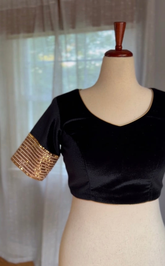 Velvet Sitara — Premium Winter Velvet Blouse
Soft Cotton Lined · Adjustable Fit · Sequin-Embroidered Sleeves
A Warm, Elegant Essential for Festive & Saree Styling