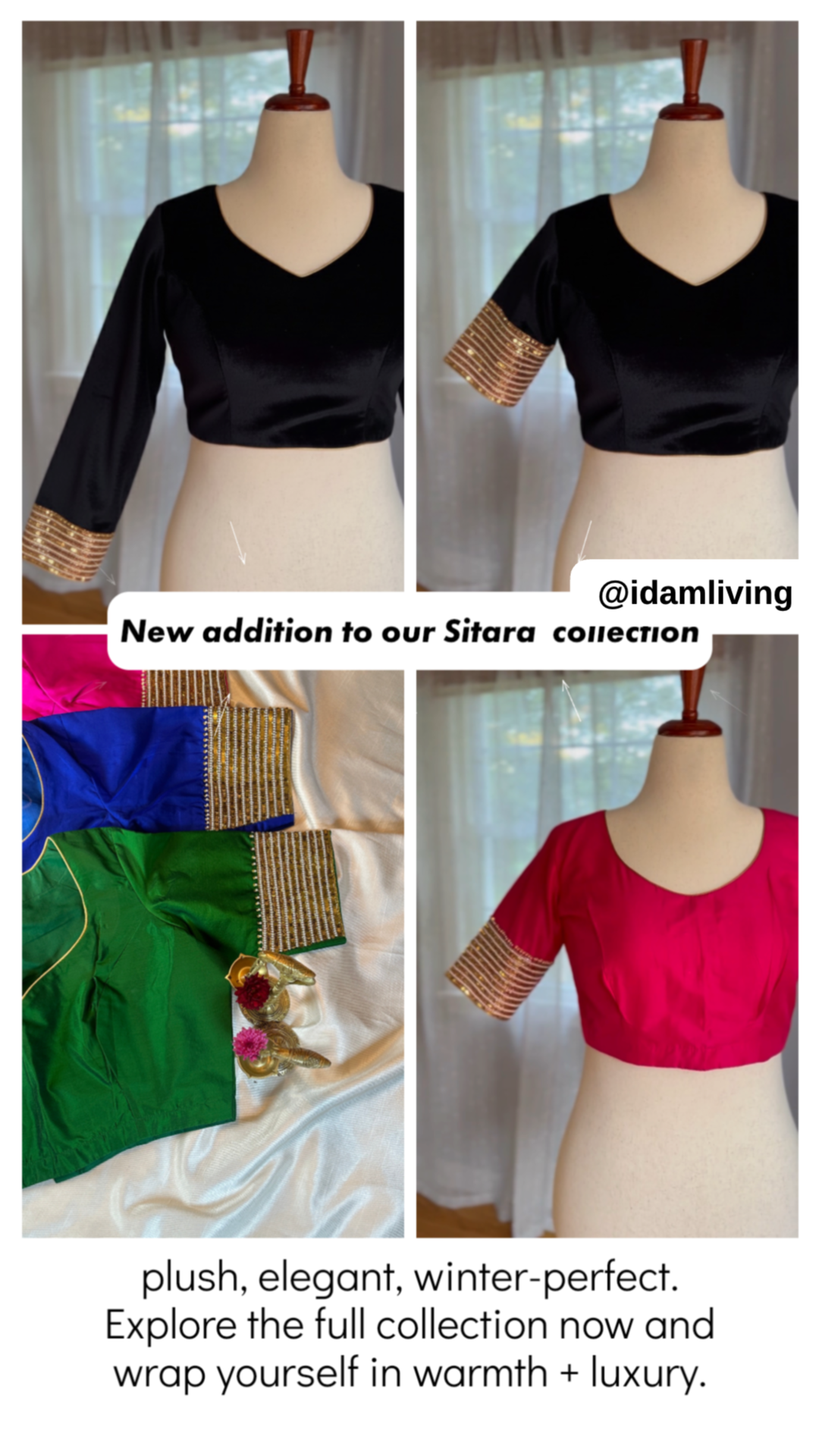Velvet Sitara — Premium Winter Velvet Blouse
Soft Cotton Lined · Adjustable Fit · Sequin-Embroidered Sleeves
A Warm, Elegant Essential for Festive & Saree Styling
