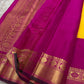 Manjula – Vibrant Yellow Pure Silk Kanchipuram Saree with Handwoven Magenta Benares-Style Dual Border, Maanthulir Green Selvedge, and Intricate Paisley, Rudhraksham & Floral Motifs on Pallu