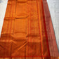 Mandara Peach – Pure Korvai Kanchipuram Silk Saree
Soft peach shot body with dainty gold chakram buttas
Vermilion-orange korvai borders with peacock medallions
Grand kumkumam red pallu with full zari brocade & temple panels
Silk Mark Certified | Free Ship