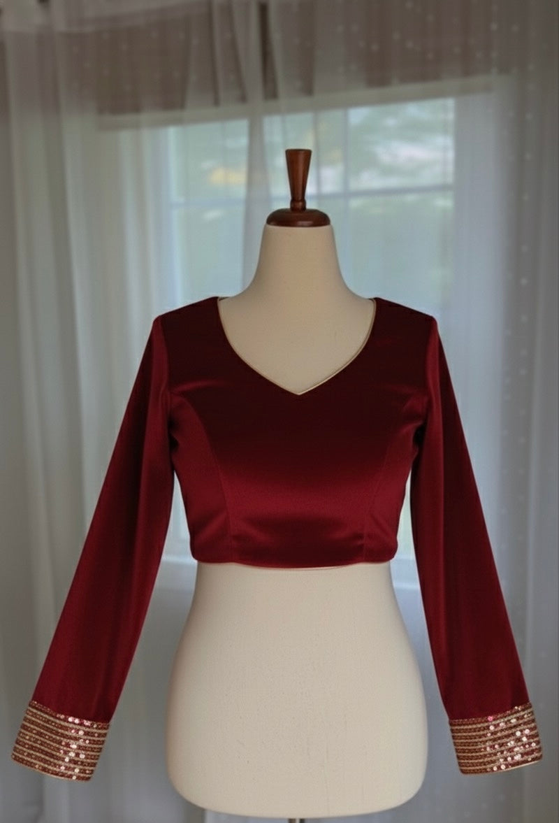Velvet Sitara — Premium Winter Velvet Blouse
Soft Cotton Lined · Adjustable Fit · Sequin-Embroidered Sleeves
A Warm, Elegant Essential for Festive & Saree Styling