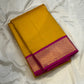 Ambar Rani — Pure Kanchipuram Silk Saree
Amber yellow oosi-kattam checks with contrast rani-pink korvai border and grand zari brocade pallu.
Silk Mark Certified • Free Shipping within USA • Ships in Two Weeks ✅