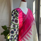 "Charu" collection - Ikat and kalamkari blouse in pink,green and white