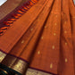 Rust Orange Oosikattam ✨ – Pure Kanchipuram Silk Saree in Burnished Rust-Orange Gold with Zari Checks, Maroon Korvai Border & Grand Brocade Pallu – Silk Mark Certified, Fall & Pico Done, Blouse Stitching Available, Free USA Shipping – Perfect for Diwali