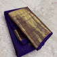 Authentic Kancheepuram silk saree with midnight blue body and Yazhi guardian motif heirloom weaving