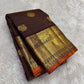 Deep brown pure Kanchipuram silk saree with Mayil Chakram Butta motifs and antique gold zari border