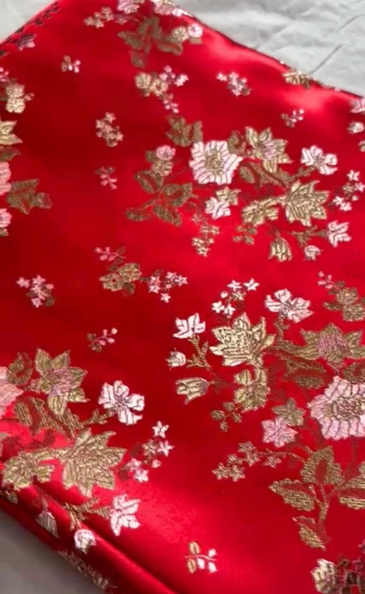 Pure Parcha silk Banarasi blouse with intricate zari woven detailing and satin finish texture