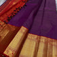 Aubergine Purple pure silk Kanchipuram saree, Vairaoosi weave with Antique Gold Zari border — border detail