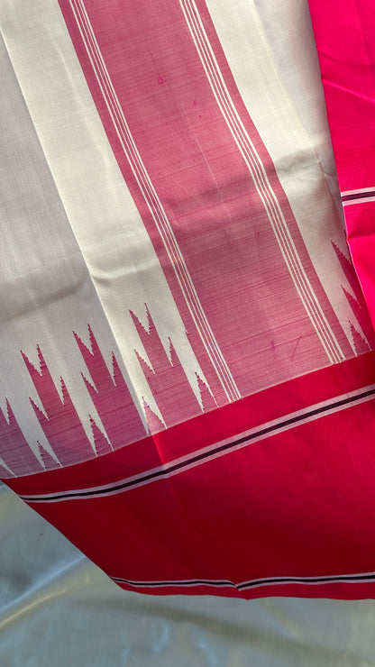 Pure silk Kanchipuram - silk mark - cream and fuchsia pink